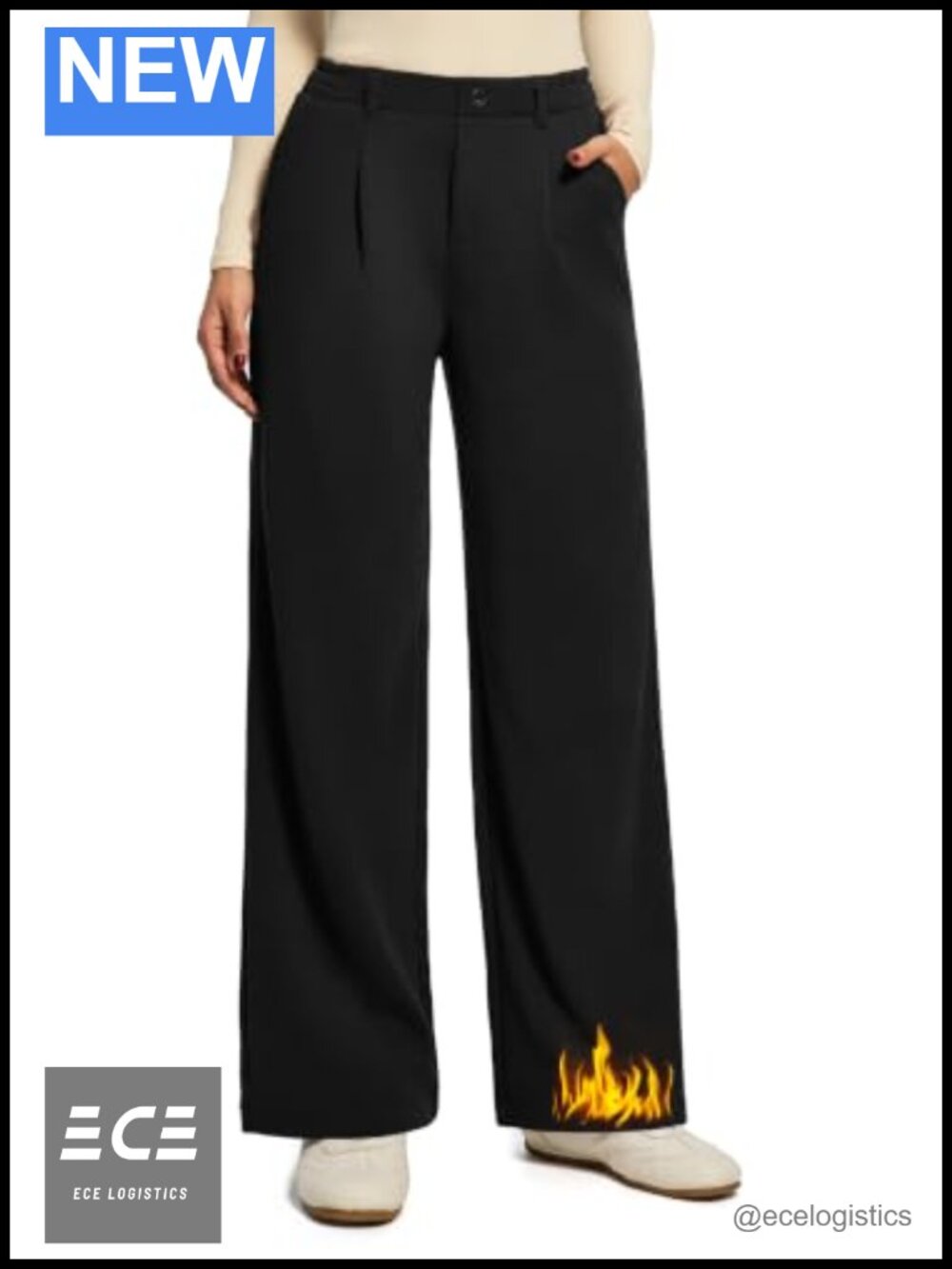 Fleece Lined Pants Women Wide Leg Winter Thermal Warm Pants